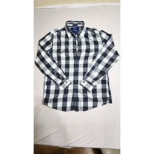 American Eagle Mens Black & White Plaid Long Sleeve Button Up Vintage Fit Size L